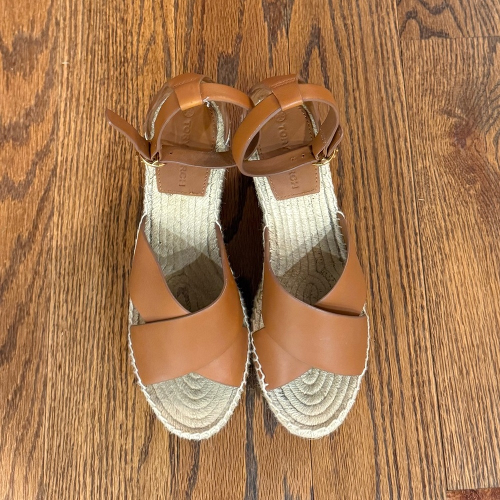 Tory Burch Brown Selby Ambra Leather Wedge Espadrilles - Picture 3 of 10